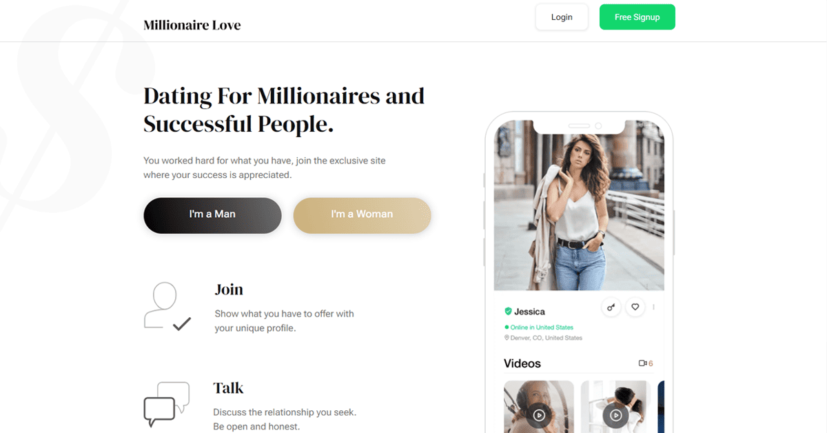 Millionaire Love Homepage Screenshot