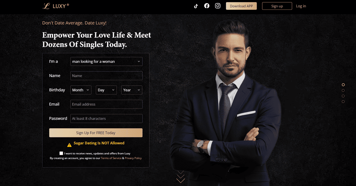 LUXY Dating App Homepage Screenshot