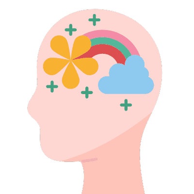 side profile with flower and rainbow inside head
