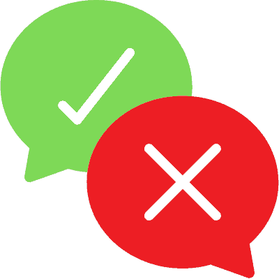 red and green callout buttons with a checkmark and an X
