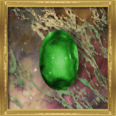 green infinity stone with gold frame
