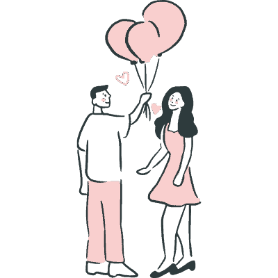man giving woman balloons