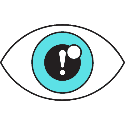 Cartoon symbol of an eyeball with an exclamation point in the middle