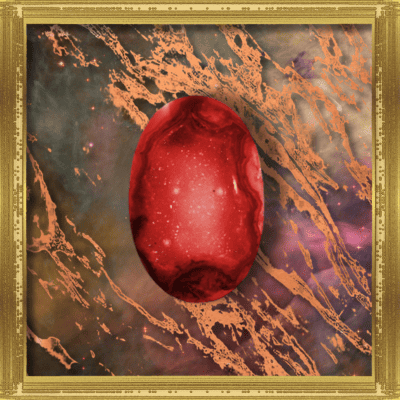 red infinity stone with gold frame