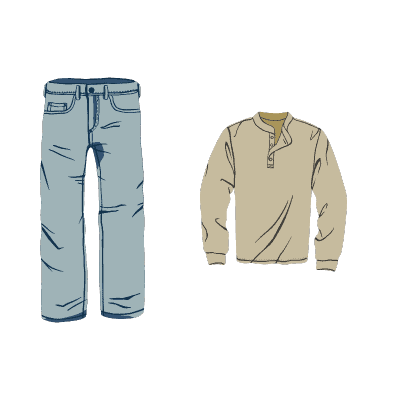 blue jeans and long sleeve shirt