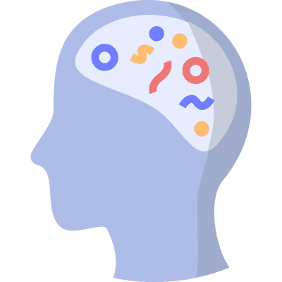 side profile with confetti in brain
