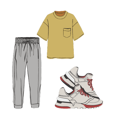 t-shirt, sweatpants and sneakers