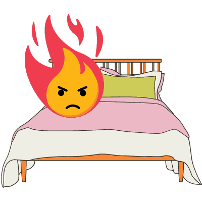 angry fire emoji on top of bed