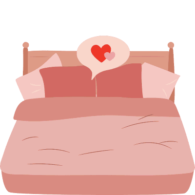 bed with heart above it