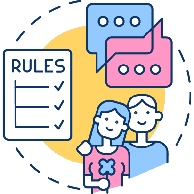 couple communicating with rules icon