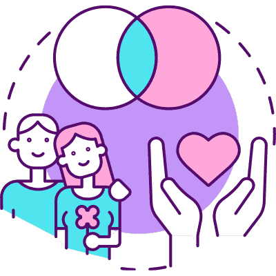 couple with hand holding heart icon