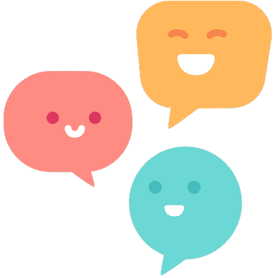 three speech bubbles with happy faces