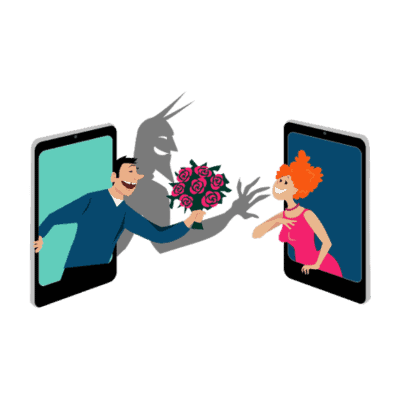 Man Hiding Who He is Giving Flowers to Woman Mobile - Catfishing Icon