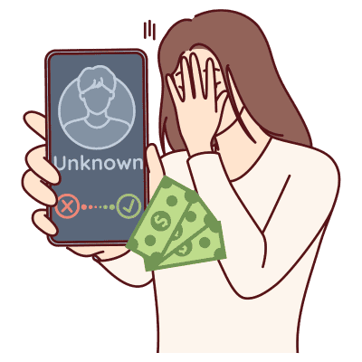 Woman Receives Call from Unknown Asking for Money - Sextortion Illustration