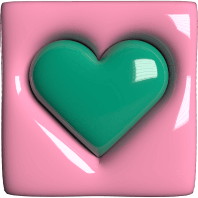 green heart in pink box