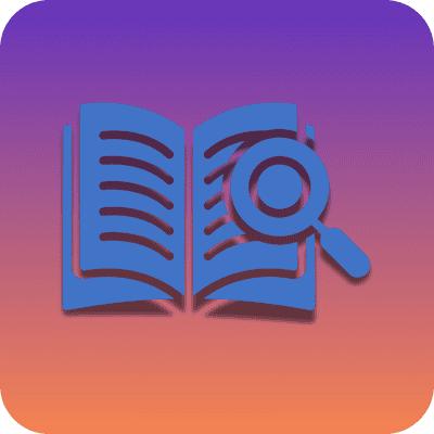 magnifying glass on book icon