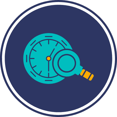 magnifying glass over clock icon