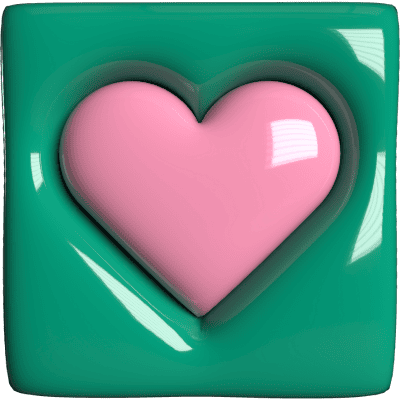 pink heart in green box