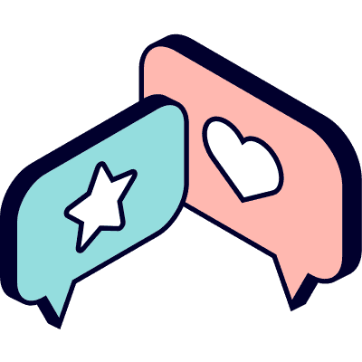 speech bubbles with star and heart inside of them