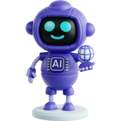 3d ai bot holding globe icon