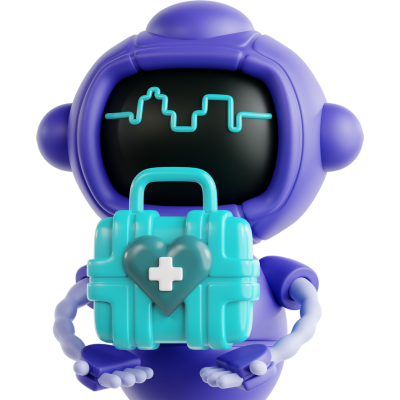 3d ai bot holding heart box