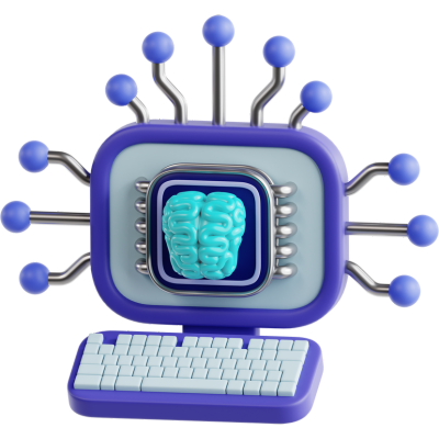 3d brain on laptop icon