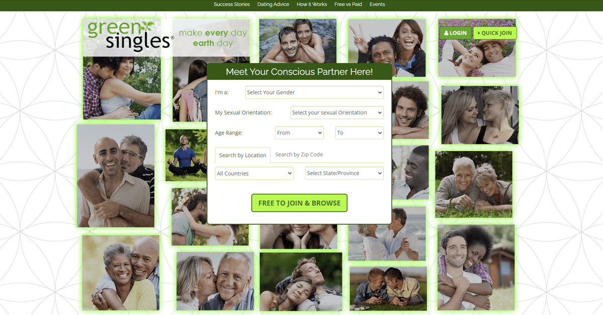 Green Singles Homepage Screenshot