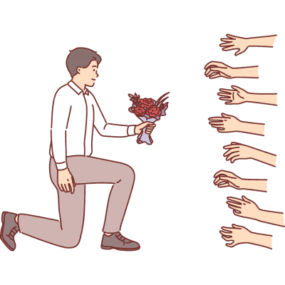 man giving flowers to many people