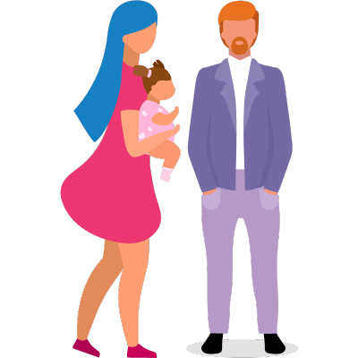 woman holding baby with man next to her