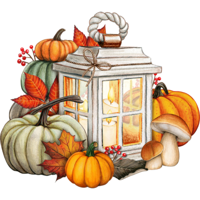 fall lantern with pumpkins