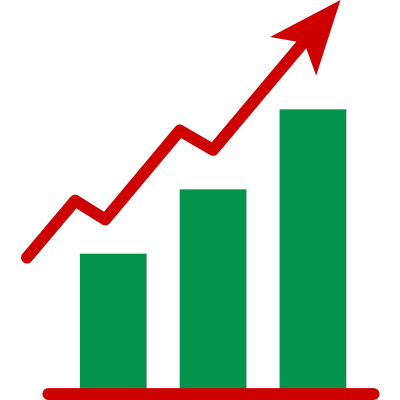 bar graph with upward arrow