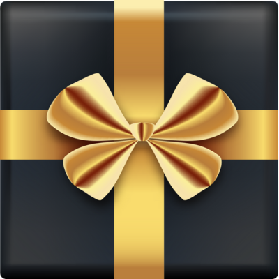 black gift with gold ribbon