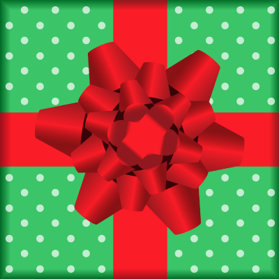 green gift with red ribbon